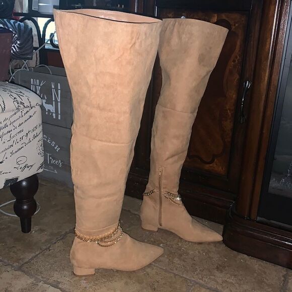 Camel Vegan Suede Boots - Picture 2 of 9